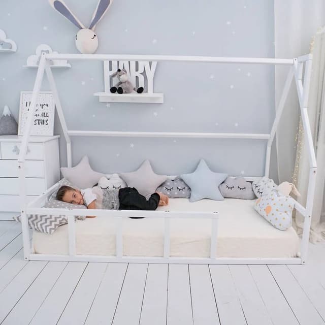 BusyWood Floor Bed For Climbing Full Size White
