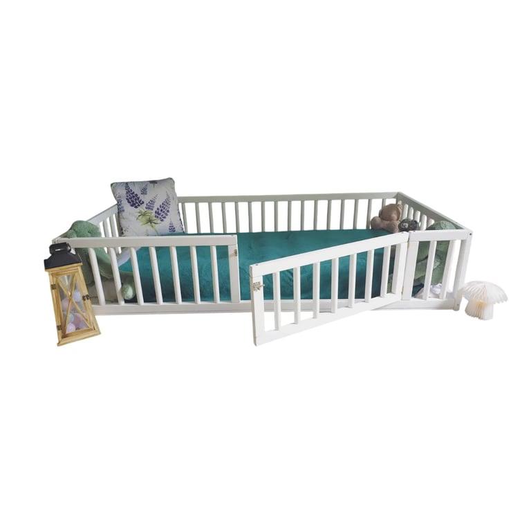 Montessori Eco Kids Universe Floor Bed With Rails White With Door Full