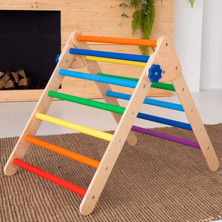 Montessori Wood and Hearts Climbing Triangle Standard Natural Wood and Rainbow