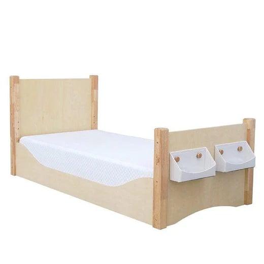My Happy Helpers Adjustable Floor Bed Varnished White Baskets Twin
