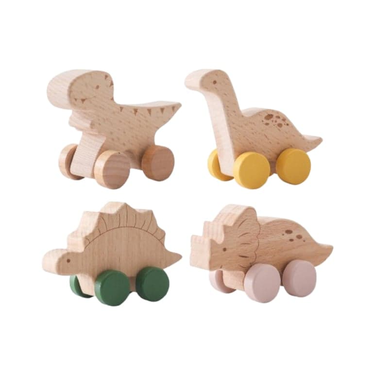 Wonder Space Wooden Dinosaur Toy Tyrannosaurus, Tanystropheus, Stegosaurus, and Triceratops