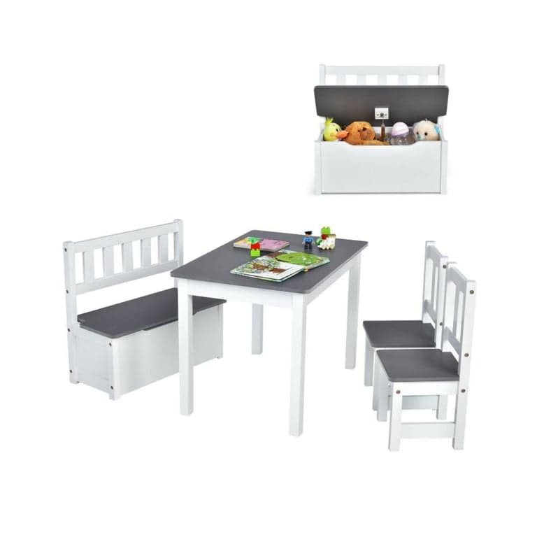 Costway Wooden Activity Table and Chairs Set Gray