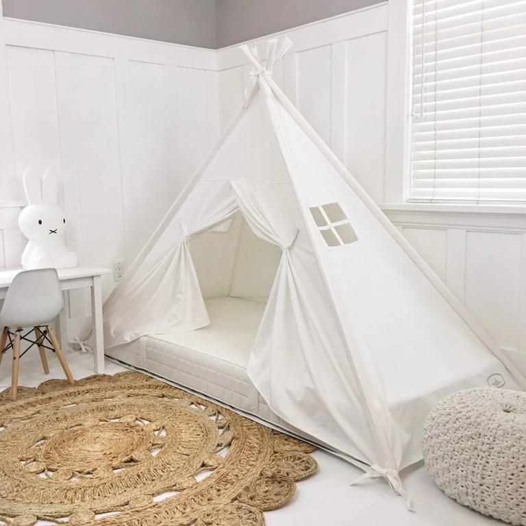 Montessori Domestic Objects Play Tent Canopy Twin Floor Bed in White Canvas With Doors