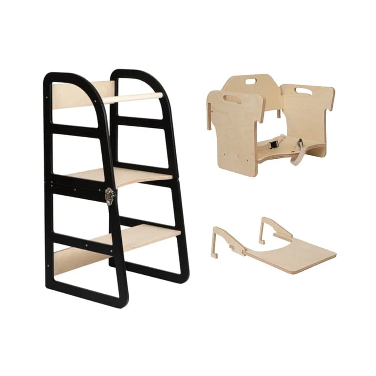Lumbary Transformable Kitchen Tower Sleekstep and High Chair Combo Black