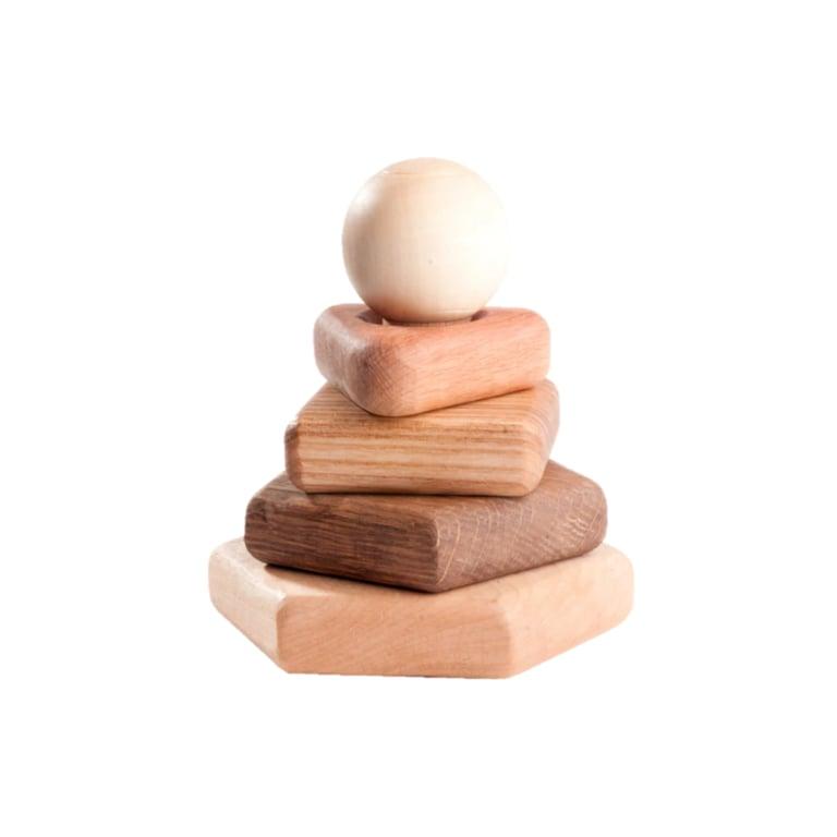 Montessori PoppyBabyCo Wooden Stacking Toy Different Shapes Small