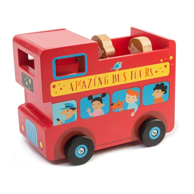 Montessori Tender Leaf Toys Wooden London Piggy Bank Bus With Passengers