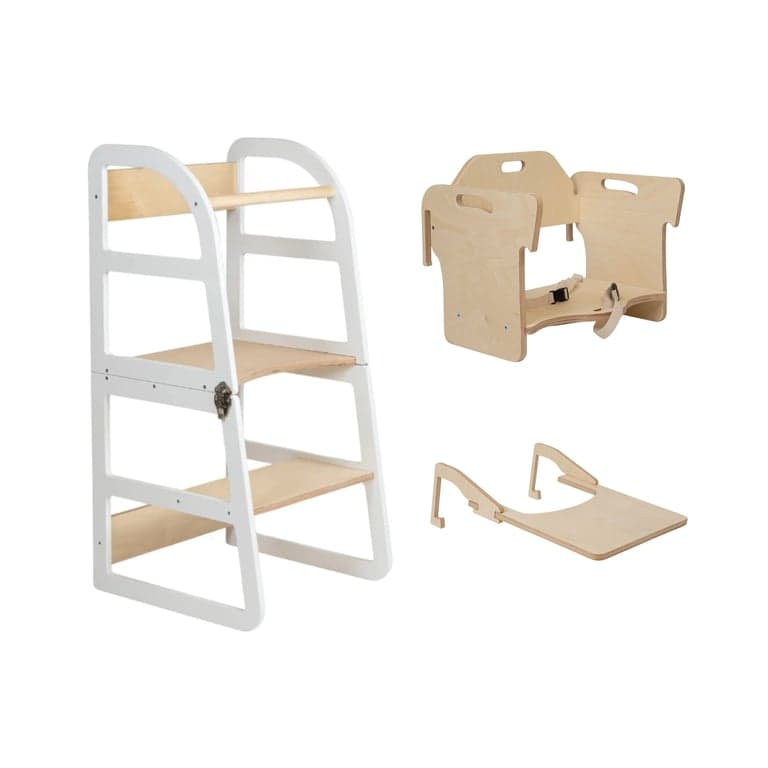 Lumbary Transformable Kitchen Tower Sleekstep and High Chair Combo White