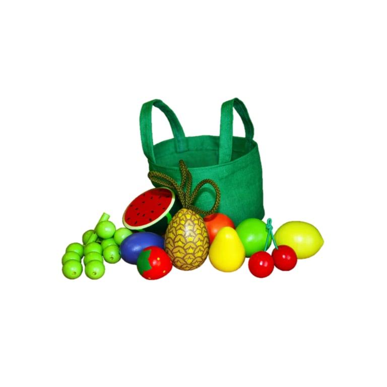 Montessori PoppyBabyCo Wooden Fruit Toys in a Cloth Tote