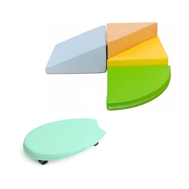 Kubo Blocks Indoor Play Bundle LUMO Soft Play Set and Surf Ride-On Toy Green & Green