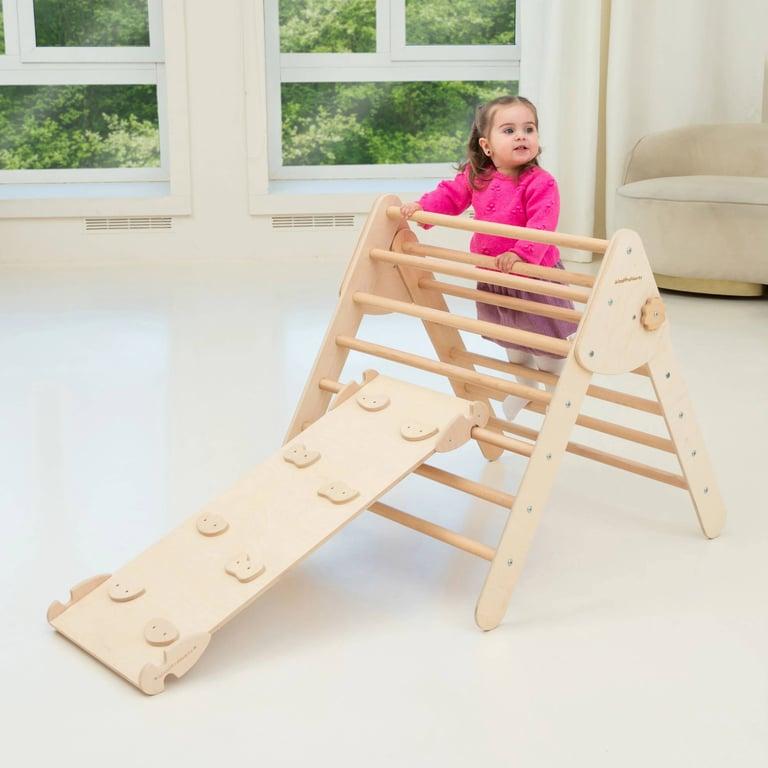 Montessori Wood and Hearts Triangle Climbing Frame With Ramp Large Natural