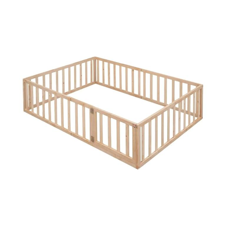 Montessori Bellemave Full Size Floor Bed With Rails and Door Natural