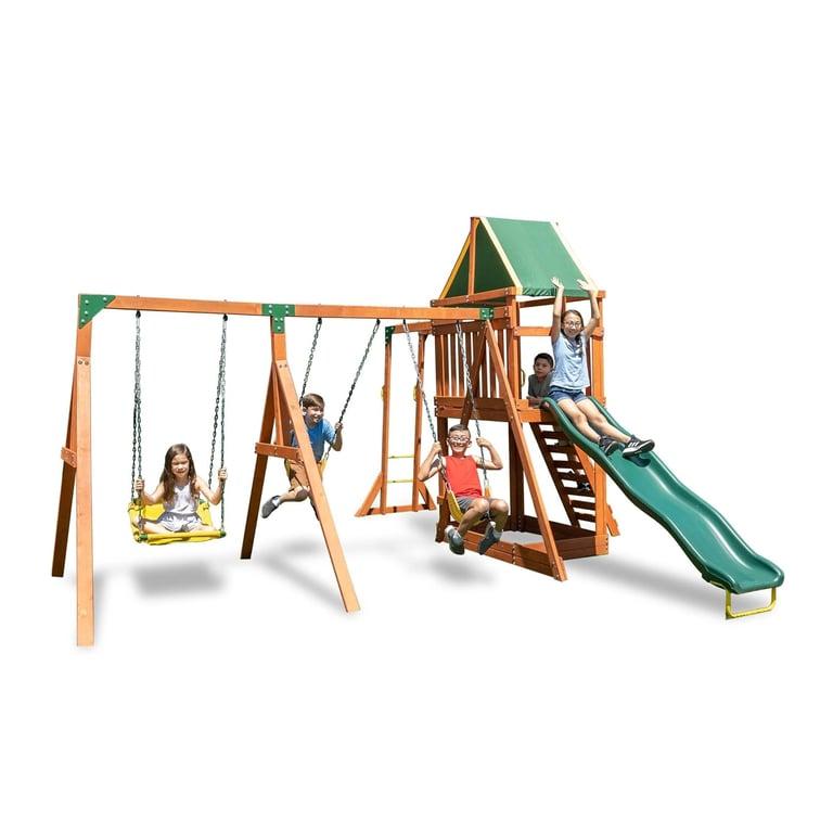 Montessori Sportspower Swing Set With 3 Swings, Slide, Monkey Bars, and 8 Slides