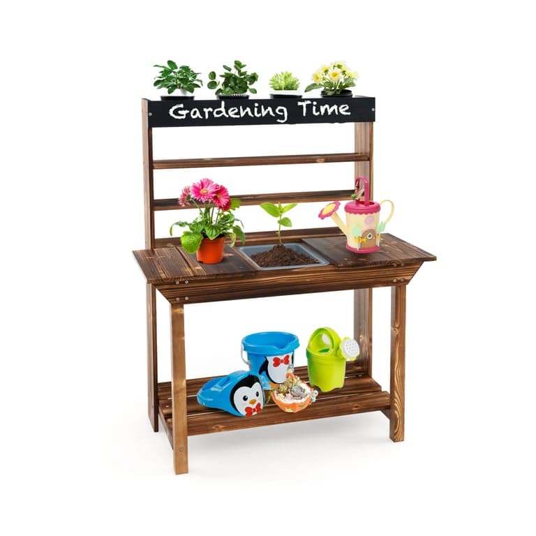 Costway Wooden Potting Bench Table Mud Kitchen