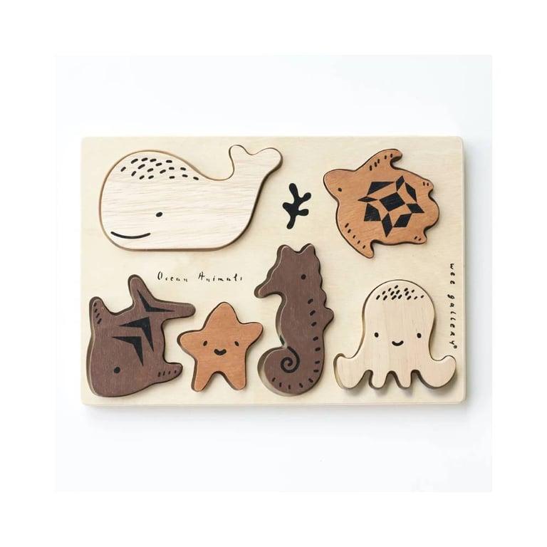 Montessori Wee Gallery Wooden Tray Puzzle Ocean Animals