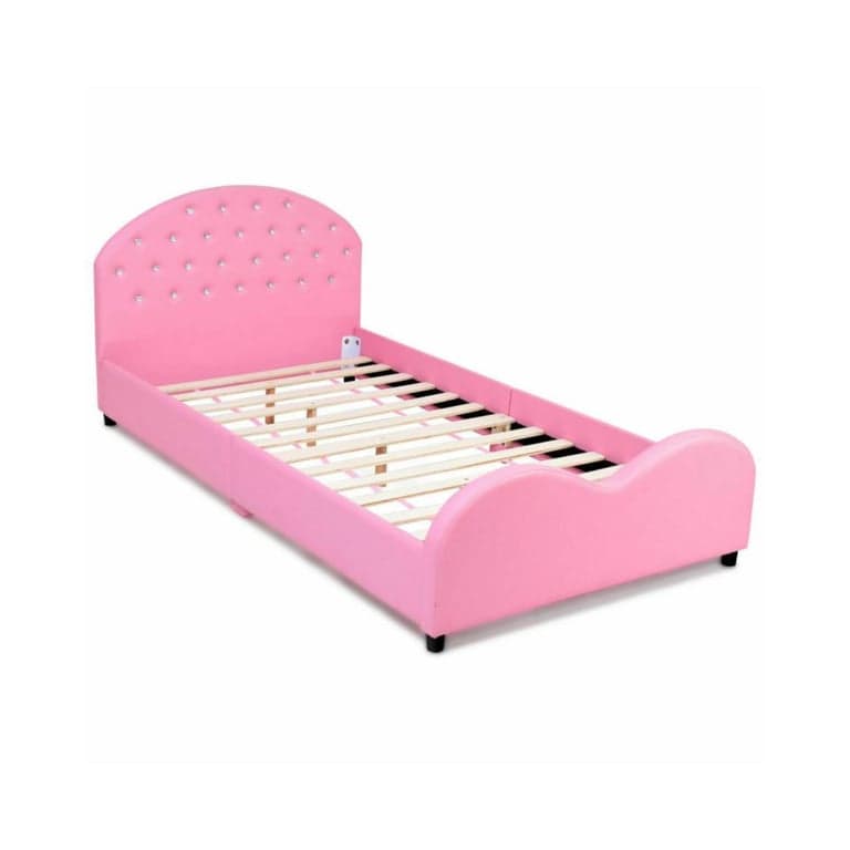 Costway Twin Size Upholstered Platform Bed With Wood Slat Support