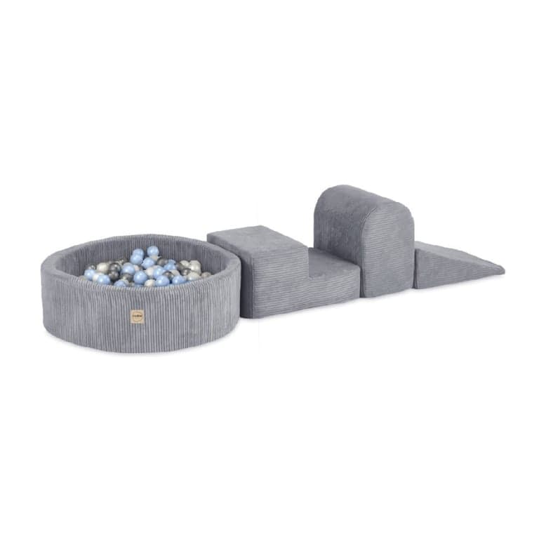 Plush Nest 3 Pieces Corduroy Soft Play Set With Dry Pool Gray