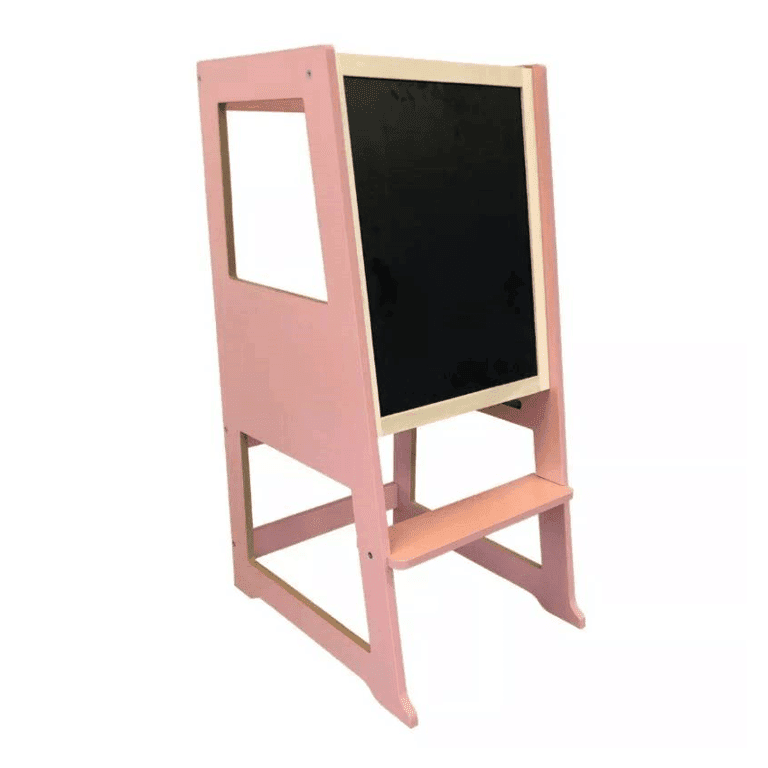 Montessori Little Risers Adjustable Toddler Chef Stool With Removable Blackboard Pink