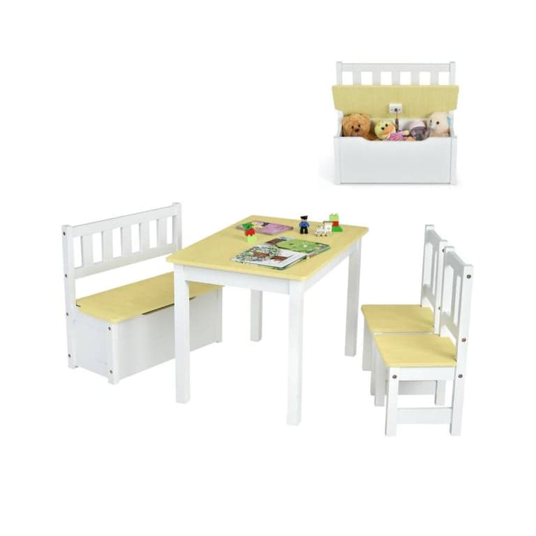 Costway Wooden Activity Table and Chairs Set Natural