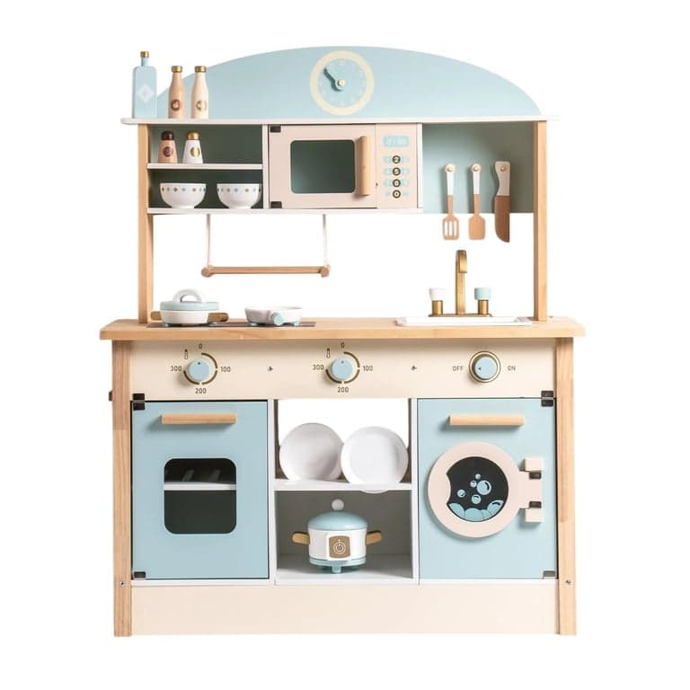 REU Robud Wooden Play Kitchen With Realistic Accessories Blue