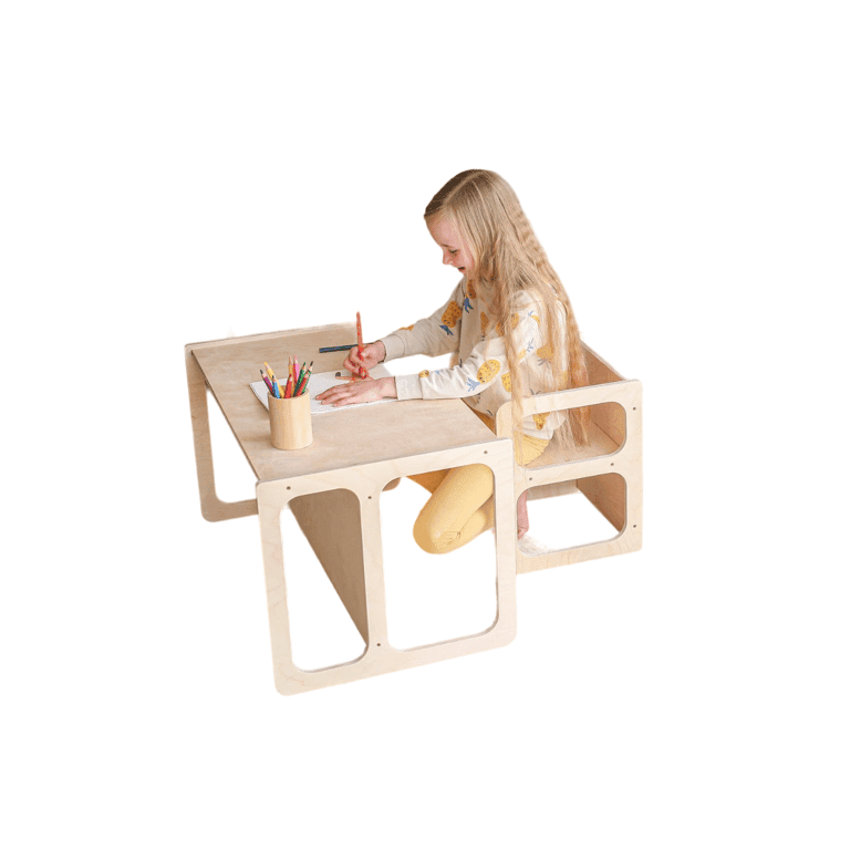 Montessori Crea Kid Weaning Table and Chair Set Natural Oil