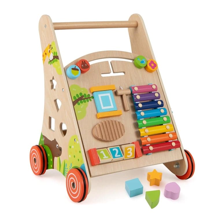 BABY JOY All in 1 Wooden Baby Walker Natural