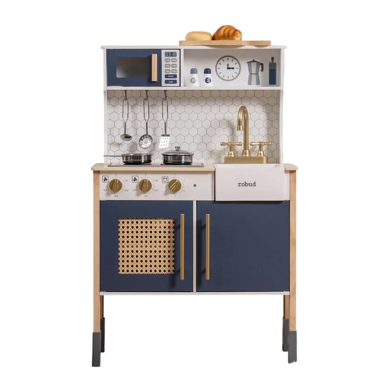 Robud Wooden Kids Play Kitchen Set Vintage Pretend Blue