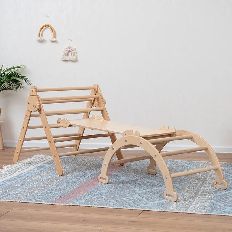 Montessori Wood and Hearts Climbing Set of 3 Small With Rocks Ramp in Natural Color