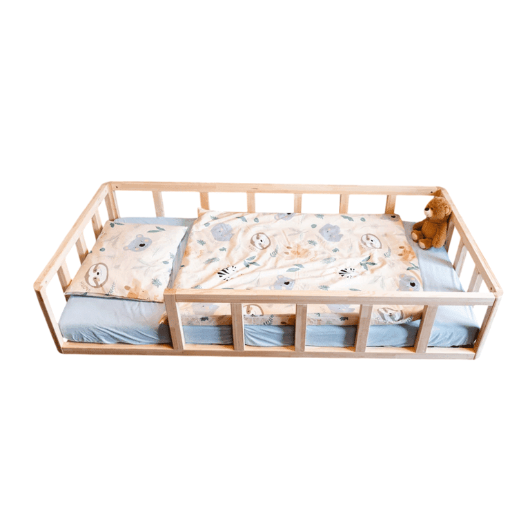 Montessori MandreleKids Twin Size Floor Bed With Rare Railings No Door Natural