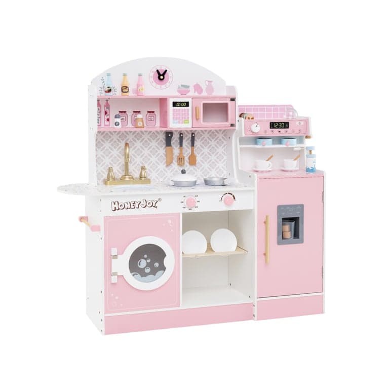 Costway Play Kitchen Set With Coffee Maker Pink