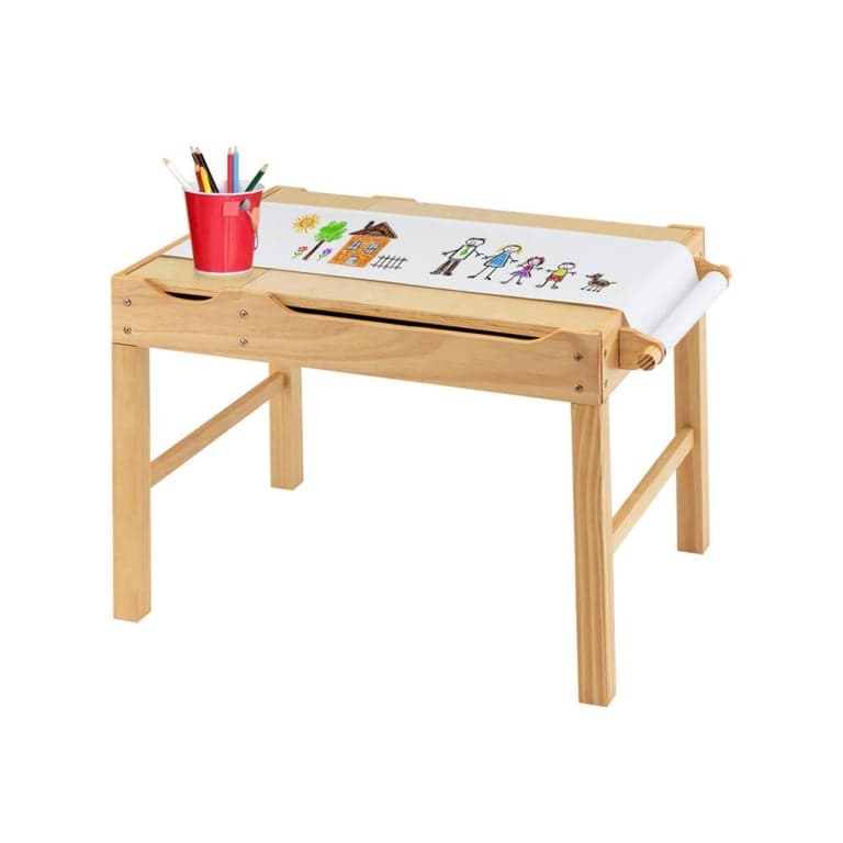 Costway Activity Table Building Blocks and Drawing With Storage Paper Roll Natural