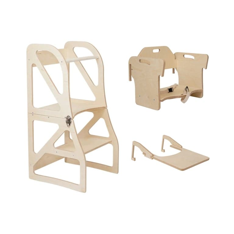 Lumbary Transformable Kitchen Tower Securestep and High Chair Combo Natural