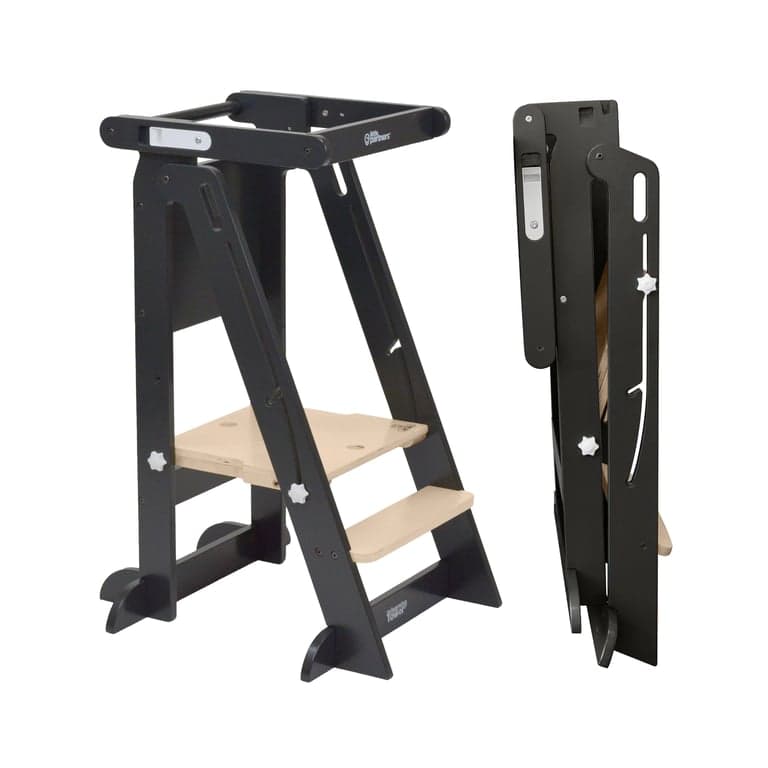 Little Partners Learn 'N Fold Learning Tower Charcoal With Natural - Montessori Product