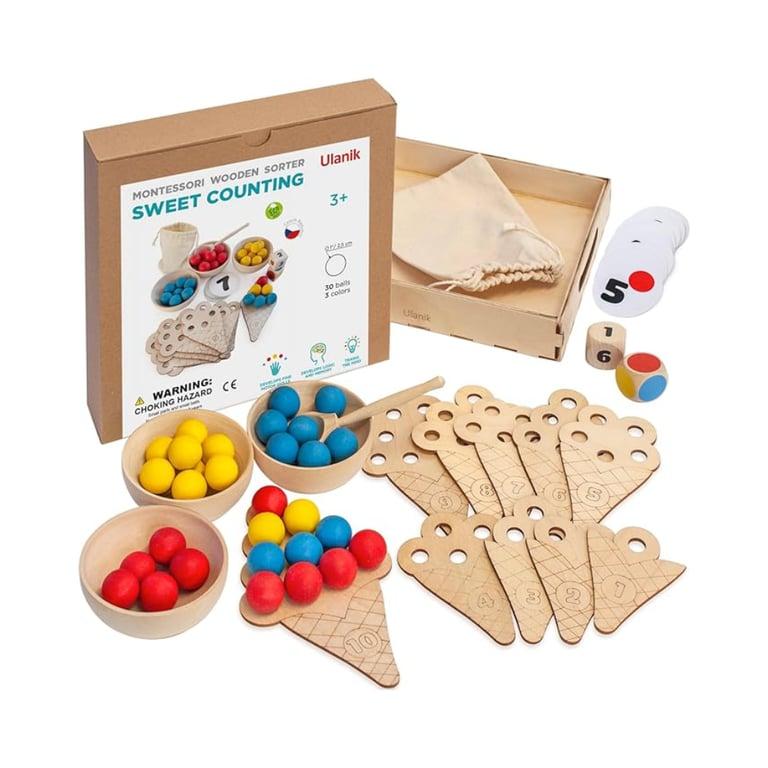 Montessori Ulanik Sweet Counting Wooden Color Sorting and Counting Toy