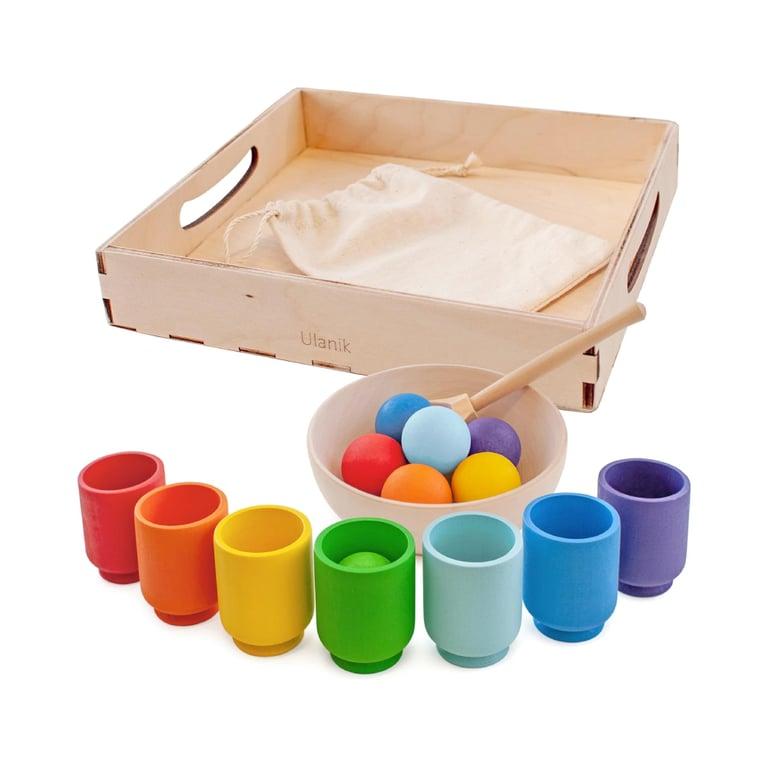 Montessori Ulanik Rainbow Balls in Cups Color Sorters Small