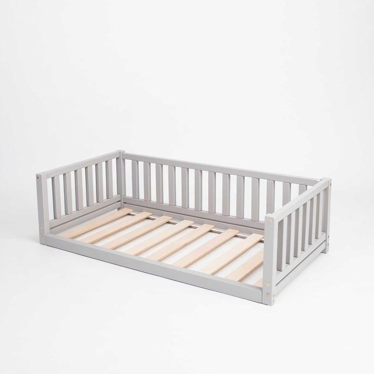 Sweet Home From Wood Floor Bed With Rails on 3 Sides Twin Gray