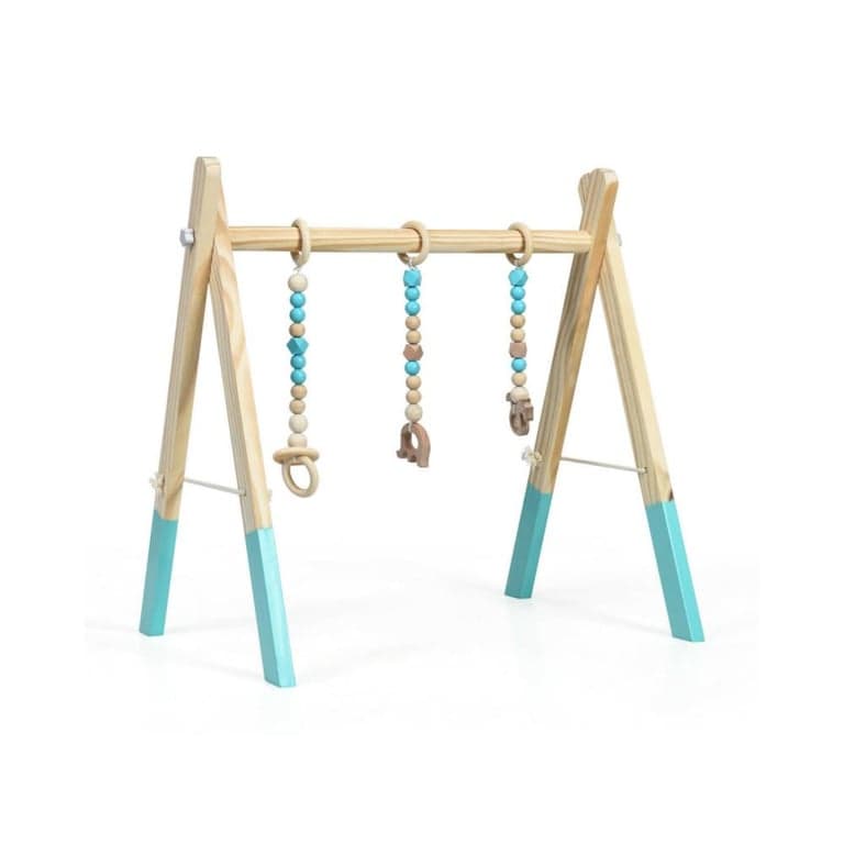 Costway Wooden Baby Play Center With 3 Hanging Toys Blue