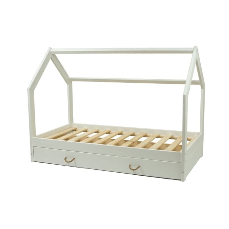 Merly House Floor Bed With Storage White Toddler Size 160 x 80 cm