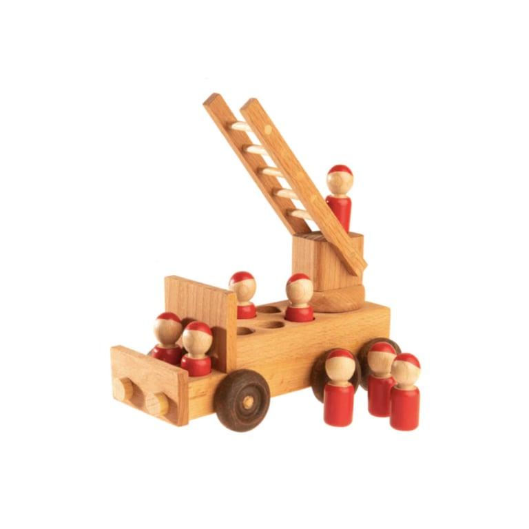 Montessori PoppyBabyCo Wooden Fire Truck Toy With Red Pegs