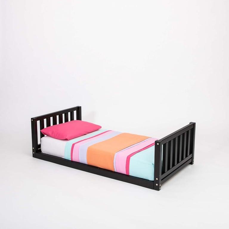 Sweet Home From Wood Floor Bed With Headboard and Footboard Twin Black