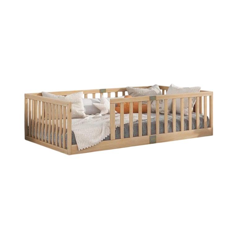 Montessori Sapphome Twin Solid Wood Floor Bed With Rails Natural