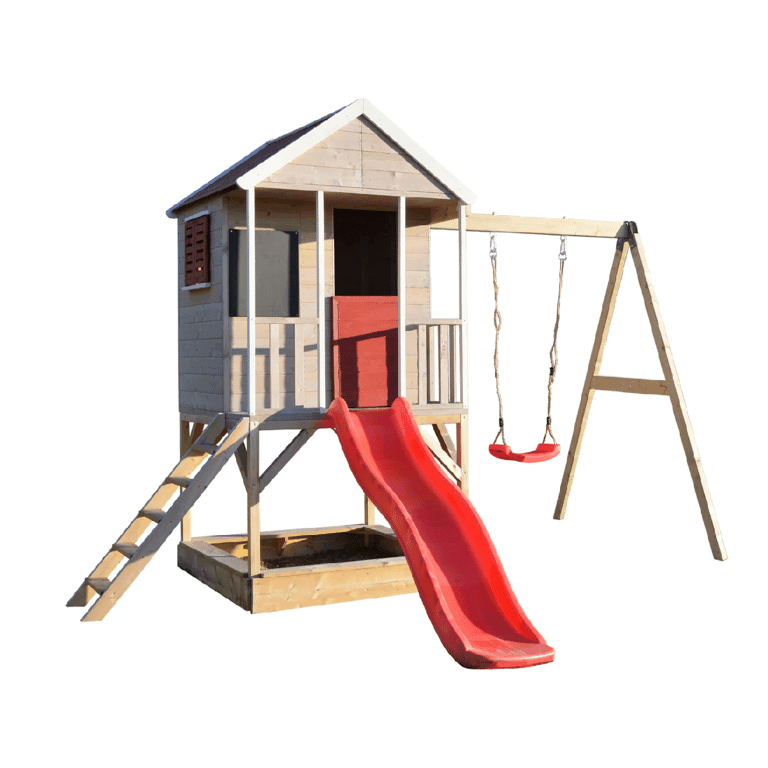 Montessori Wendi Toys Summer Adventure Swing Set With Platform, Slide, and Single Swing Red