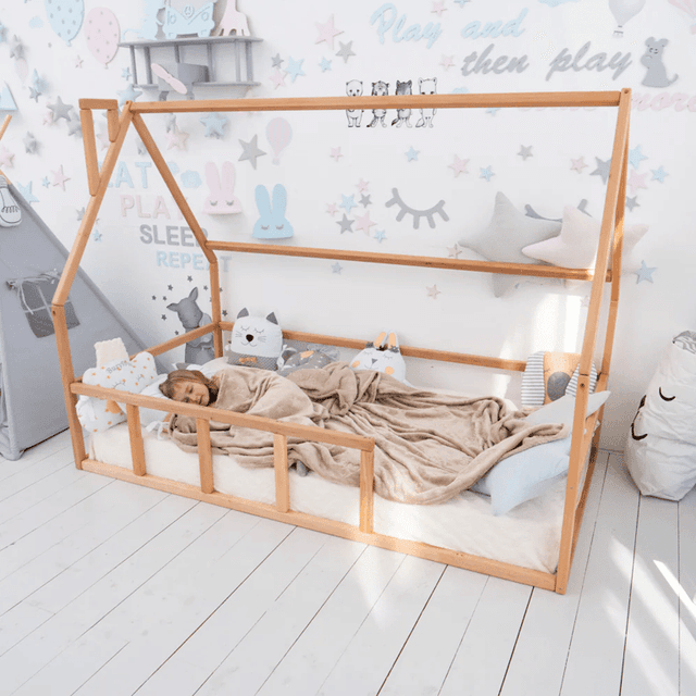 BusyWood Floor Bed House for Sleeping Only Full Size Natural