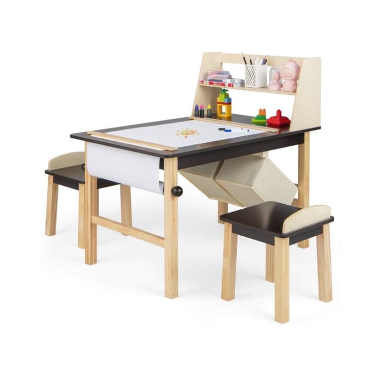 Costway Activity Table and Chairs Set With Paper Roll and Storage Bins