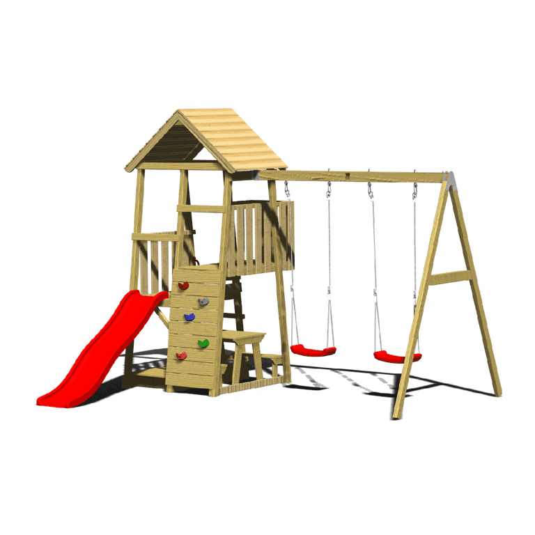 Montessori Wendi Toys Junior Activity Tower Swing Set With Slide, Sandpit, Picnic Bench, and Double Swing