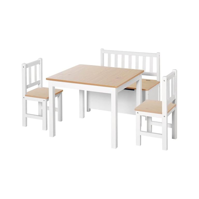 Montessori Qaba 4-Piece Kids Table Set With 2 Wooden Chairs Natural/White