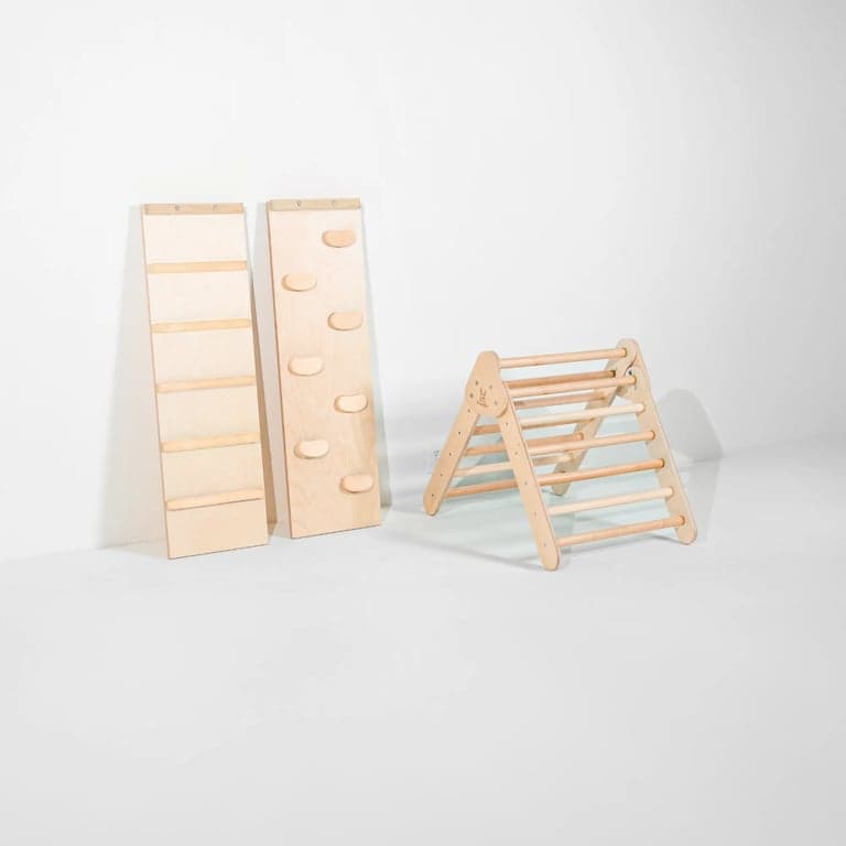 Bunny Hopkins Pikler Triangle Maple Magic Mini With Ladder and Rock Wall