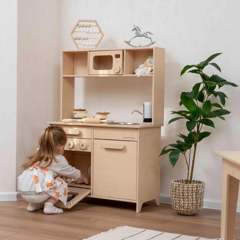 Montessori Wood and Hearts Montessori Play Kitchen With Water Tap and Tub Natural Wood