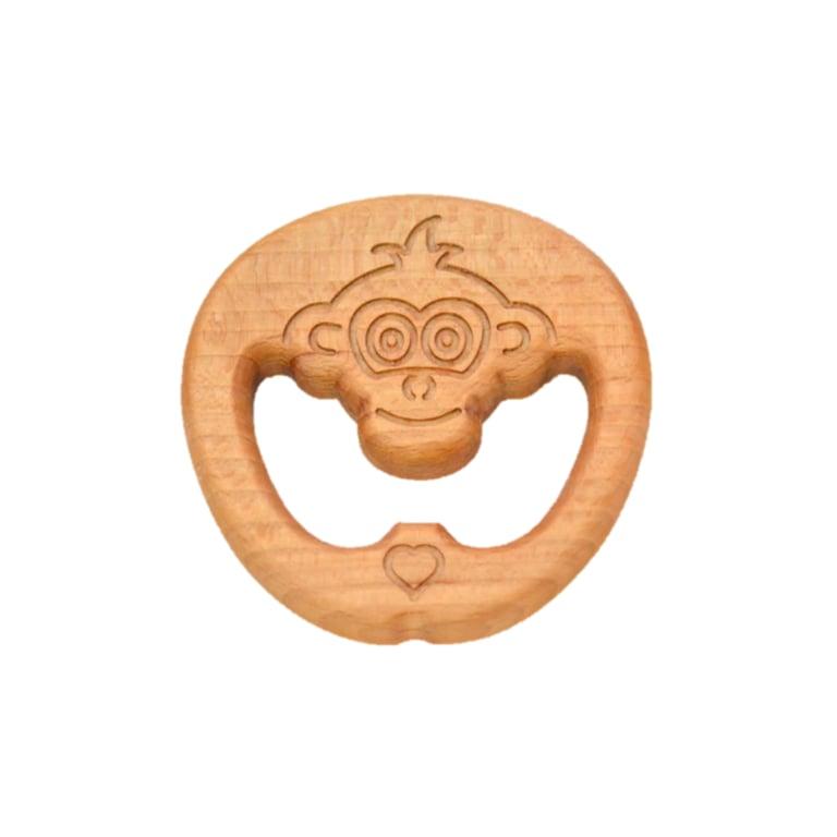 Montessori PoppyBabyCo Organic Wooden Teether Toy Monkey