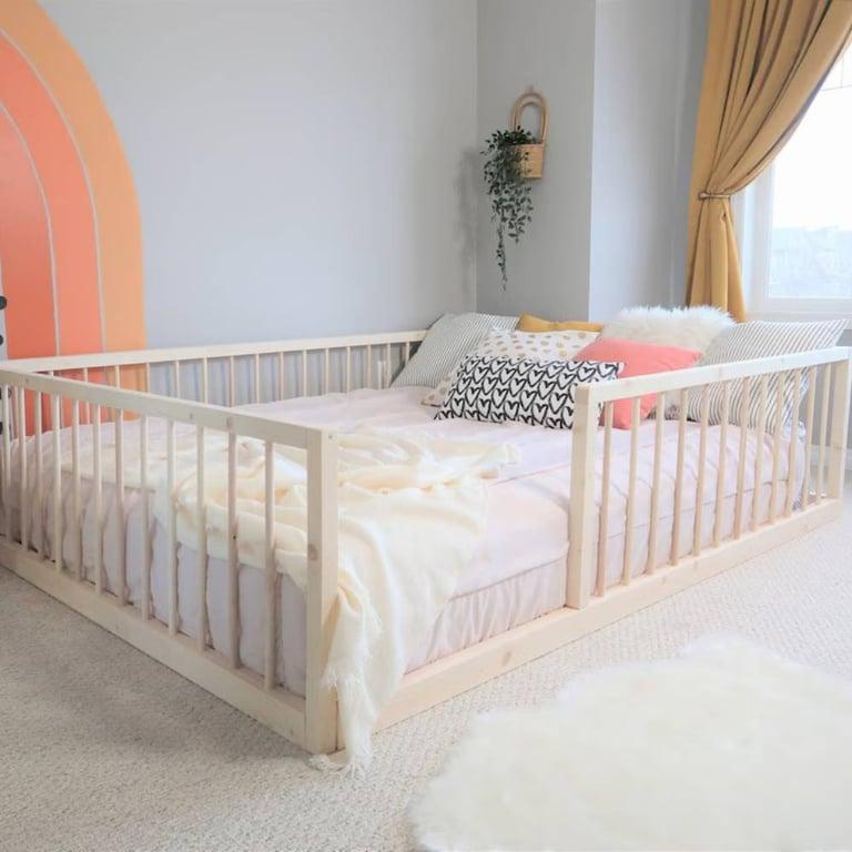 Montessori Bash & Timber Floor Bed With Rails Queen