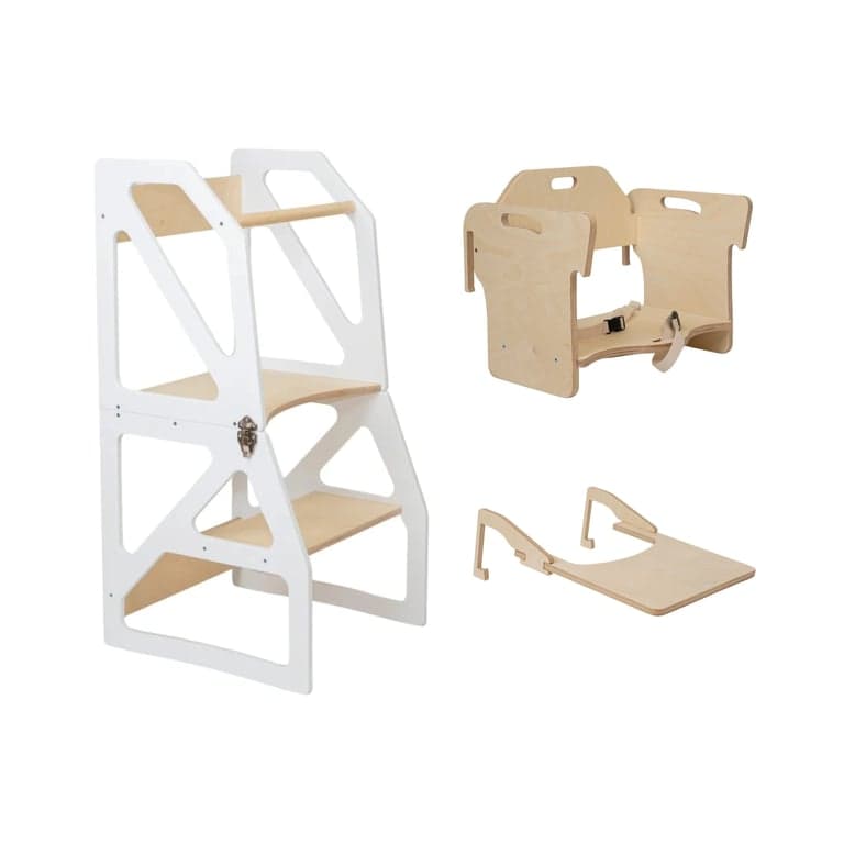 Lumbary Transformable Kitchen Tower Modustep and High Chair Combo White